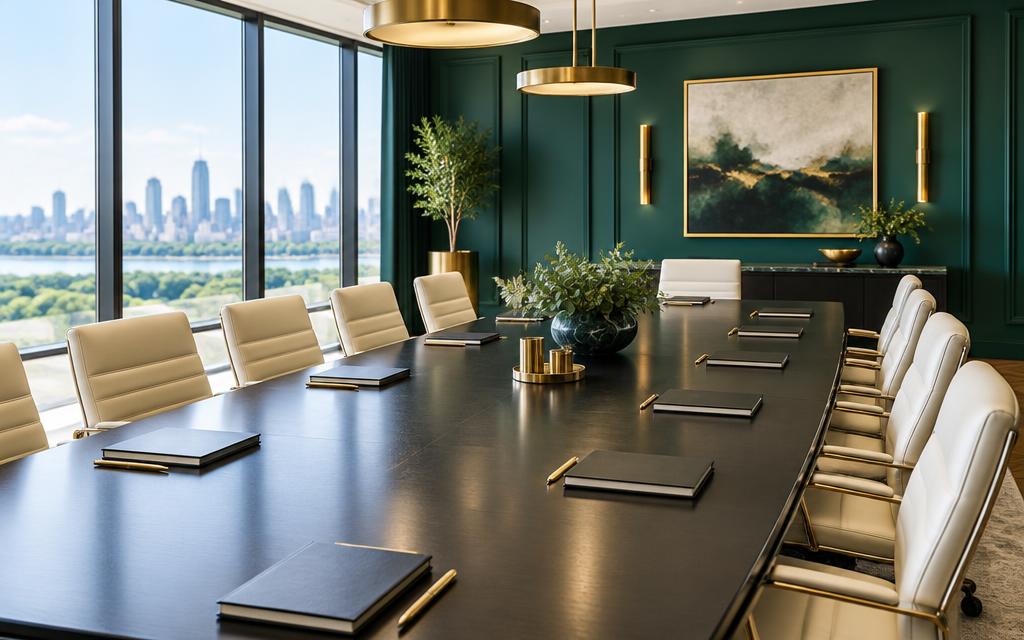 Executive boardroom prepared for a leadership strategy meeting
